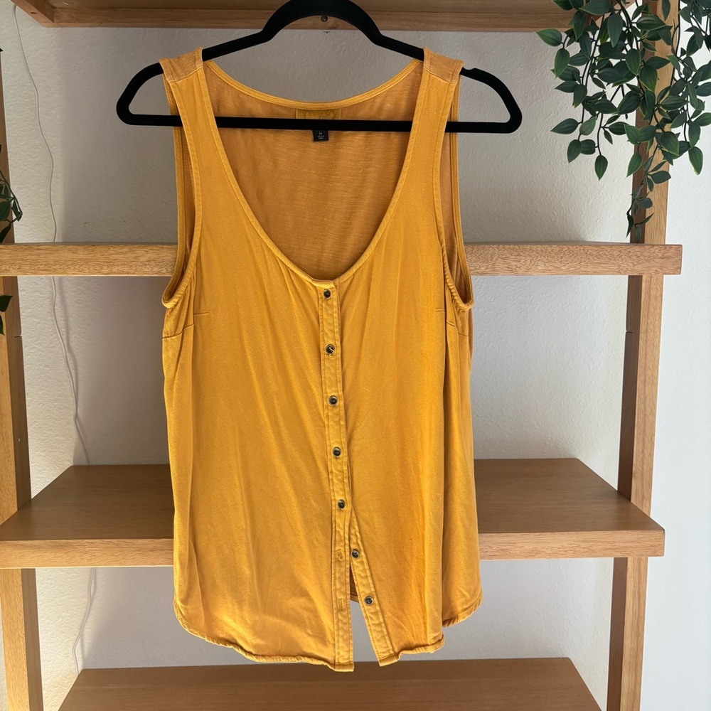 Yellow Button-Down Mixed Media Tank Top